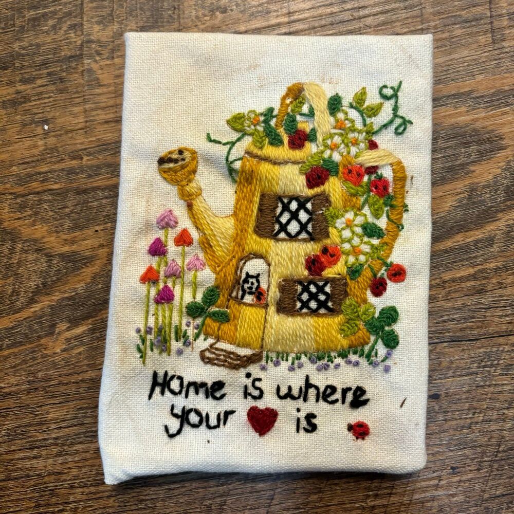 needlepoint watering can ladybug cottage core floral colorful embroidery